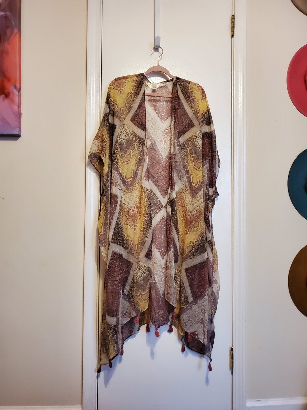 Est 1946 Lightweight Yellow Brown Patterned Kimono Cardigan